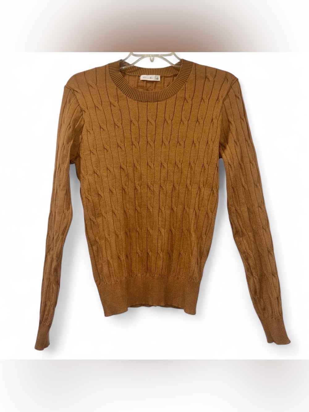 Active USA Classic Cable Knit Women's Sweater - Camel/Tan Large